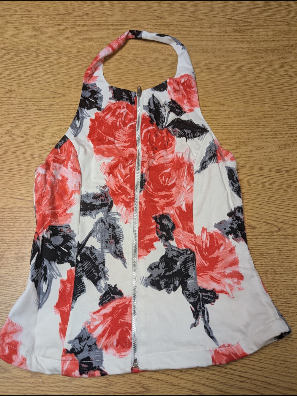 Arden B White Halter Top with Coral Floral Print